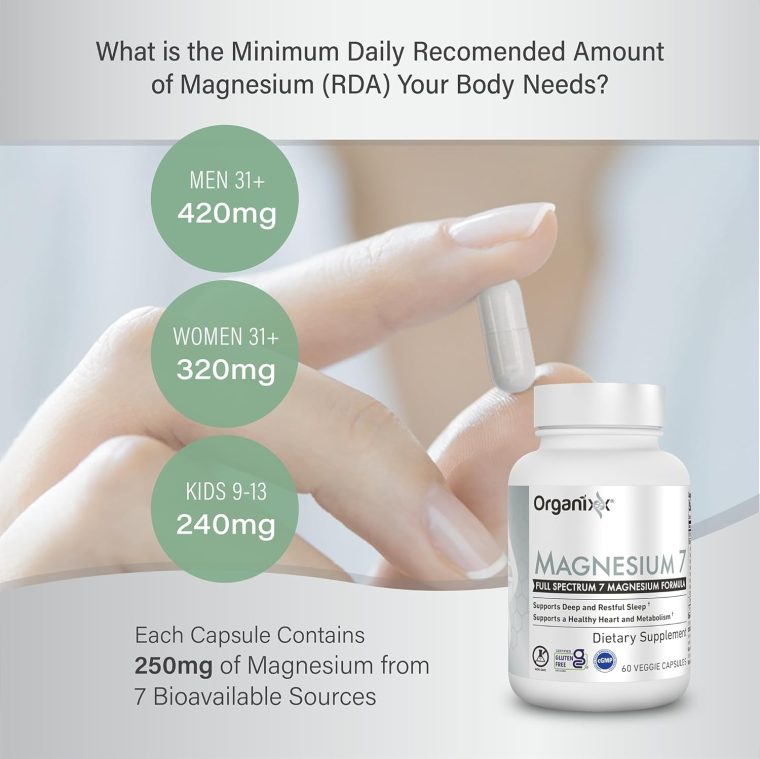 Organixx Magnesium Glycinate Supplement for Support Sleep, Muscle & Heart Health, 7 Type Magnesium Complex with Vitamin B6, Manganese Citrate, Gluten Free, Vegan, Non GMO, High Absorption, 60 Capsules - Image 3