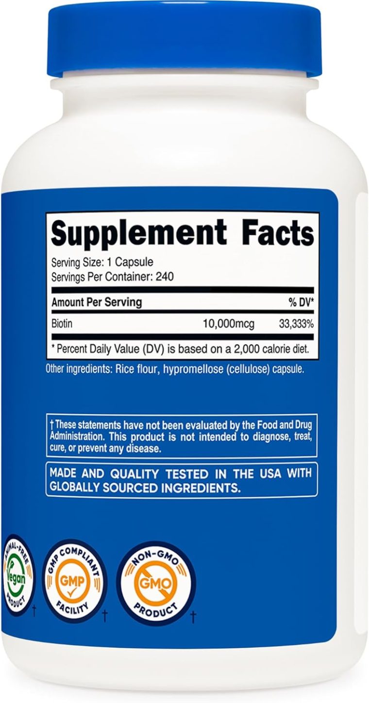 Nutricost Biotin (Vitamin B7) 10,000mcg (10mg) Vitamin Supplement, 240 Capsules - Vegetarian, Gluten Free, Quick Release, Non-GMO - Image 5