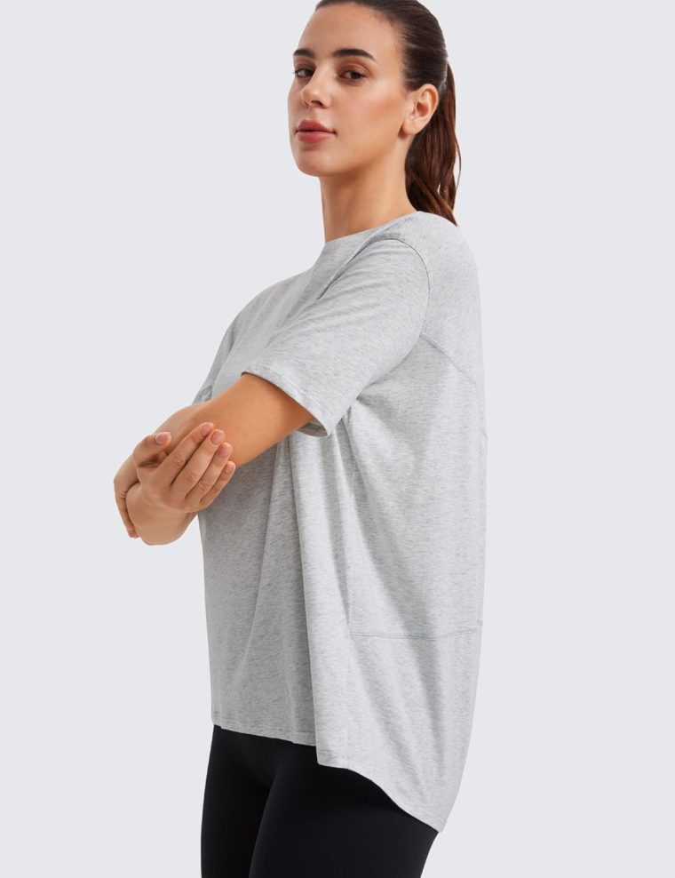 CRZ YOGA Women's Pima Cotton Short Sleeve Shirts Boat Neck Loose Fit Gym Workout T-Shirt Athletic Casual Tops - Image 4