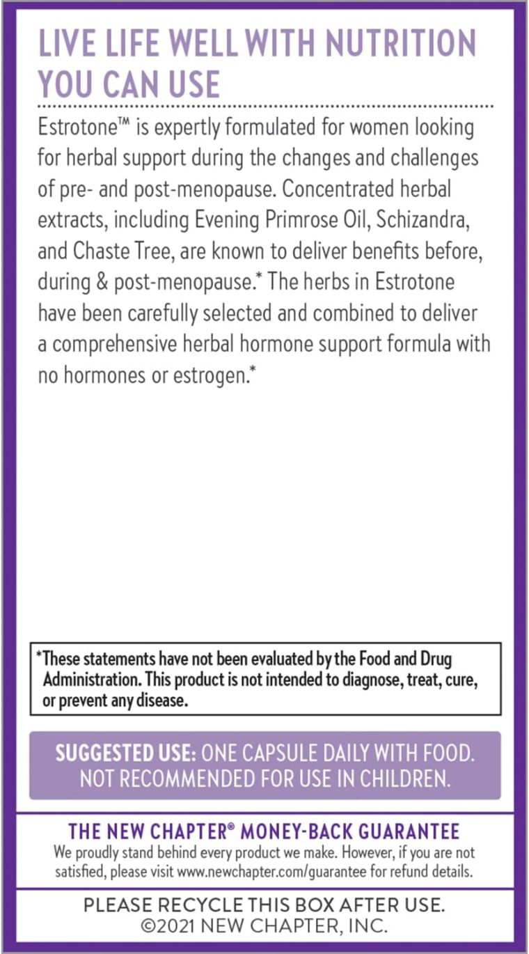 New Chapter Menopause Supplement - Estrotone Herbal Hormone-Balance Blend with Black Cohosh to Reduce Hot Flashes & Night Sweats - 30 ct Vegetarian Capsule - Image 7