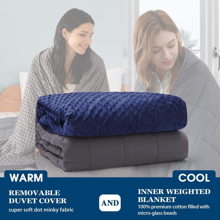 yescool Weighted Blanket with Cover Removable Soft Blue Queen Size Heavy Blanket Microfiber Washable Heated Weighted Throw Blanket Winter Warm Weighted Comforter 20lbs, 60 * 80 - Image 4