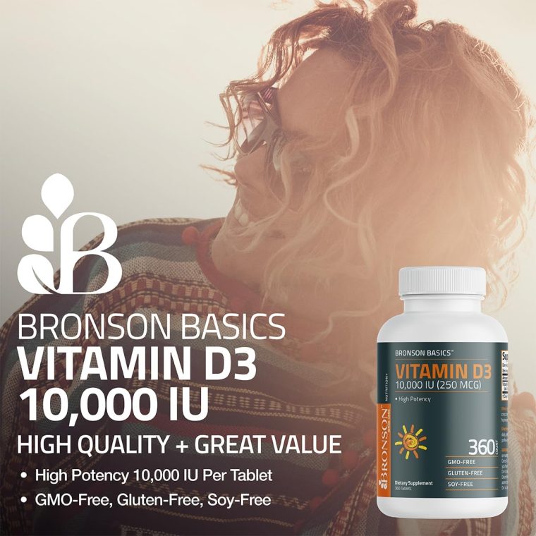 Bronson Vitamin D3 10,000iu (250mcg) 1 Year Supply for Healthy Muscle Function and Immune Support, Non-GMO, 360 Tablets - Image 3