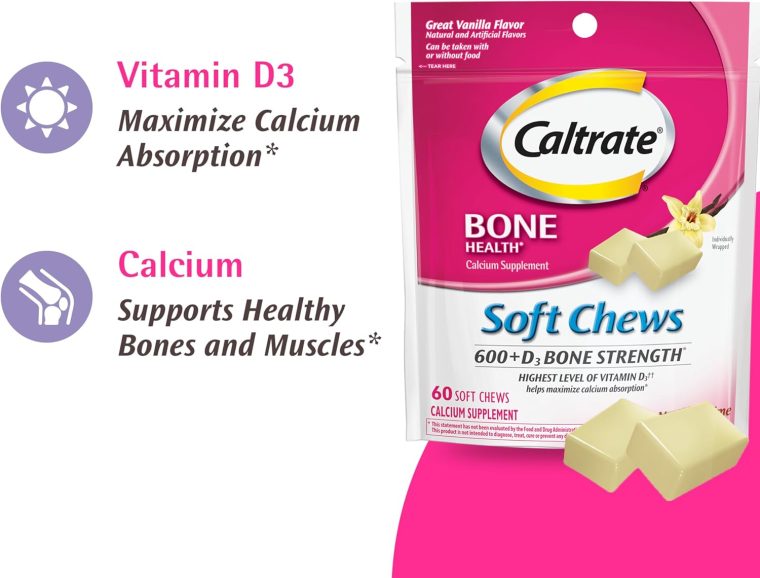 Caltrate Soft Chews 600 Plus D3 Calcium Vitamin D Supplement, Vanilla Creme - 60 Count - Image 6