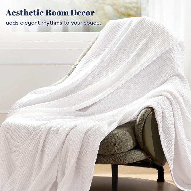 PHF Pre-Washed Cotton Waffle Weave Blanket Queen Size for Bed,Snag Proof Throw Blanket for Couch Spring Summer Lightweight Breathable,Oeko-TEX Certified,Machine Washable, Home Decor Gift-White - Image 7