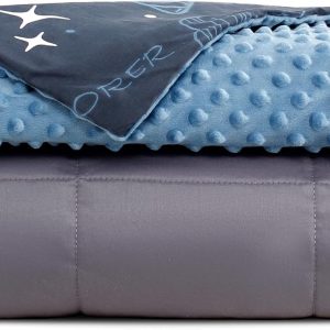 SLEEP ZONE Cooling Weighted Blanket for Throw Size (41"x60", 7 lb) with Removable Minky Cover and Premium Glass Beads, Space Rocket Pattern