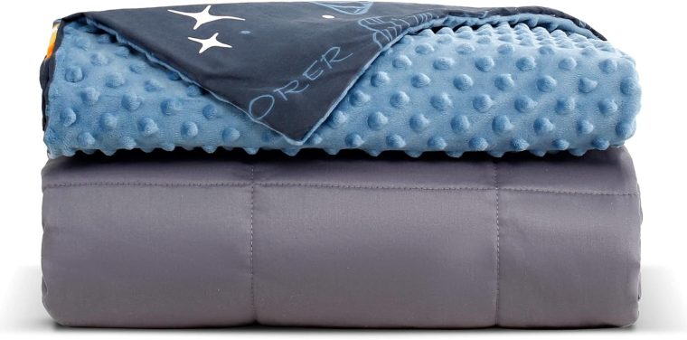 SLEEP ZONE Cooling Weighted Blanket for Throw Size (41"x60", 7 lb) with Removable Minky Cover and Premium Glass Beads, Space Rocket Pattern