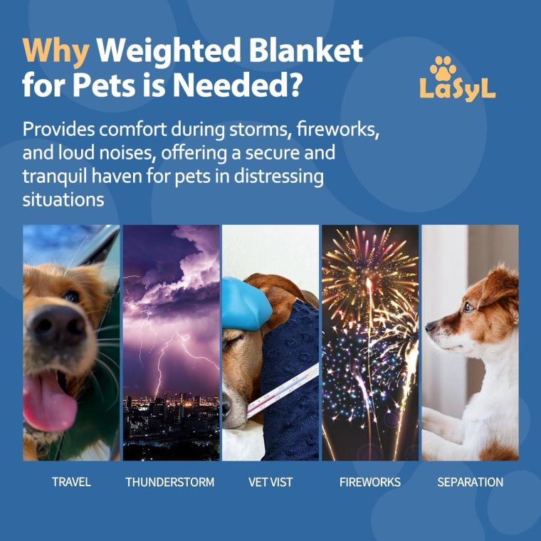LaSyL Weighted Blanket for Pets | Thunder Blanket for Dogs Anxiety | Premium Soft Minky | Relaxation & Calming & Anti Anxiety | Blue Grey Star, Washable Large 40" L x 47" W - Image 2