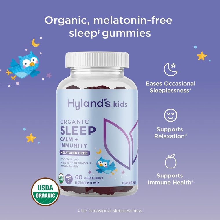 Hyland's Kids Melatonin Free Organic Sleep Aid Gummies with Calm & Immune Support - with Vitamin C, Zinc, Elderberry, Lemon Balm & Chamomile, Helps with Sleeplessness & Restlessness, 60 Vegan Gummies - Image 2