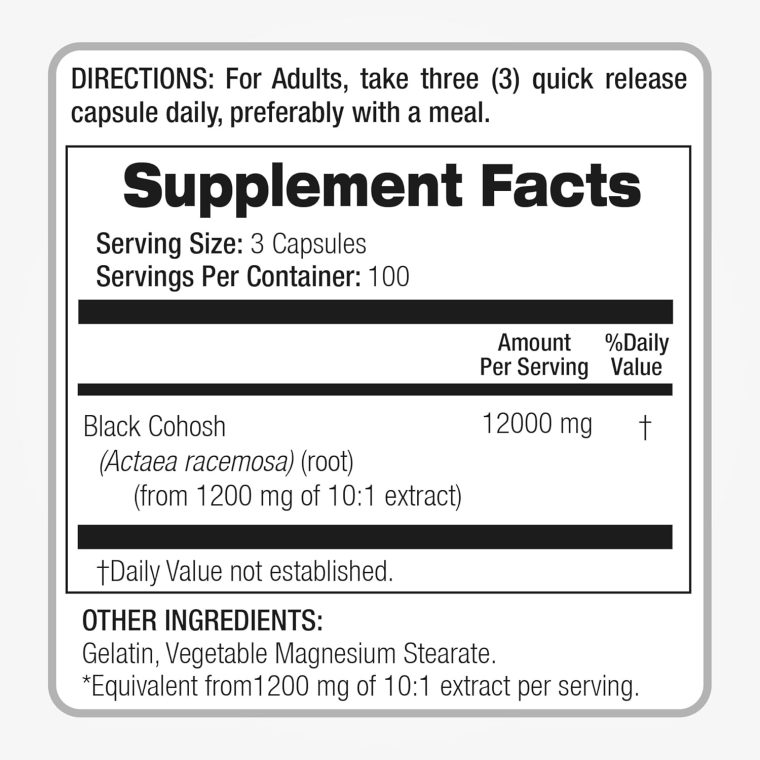 FITO MEDIC'S Black Cohosh Root Extract 12000 mg Equivalent, Herbal Supplement for Women, 300 Capsules - Image 5