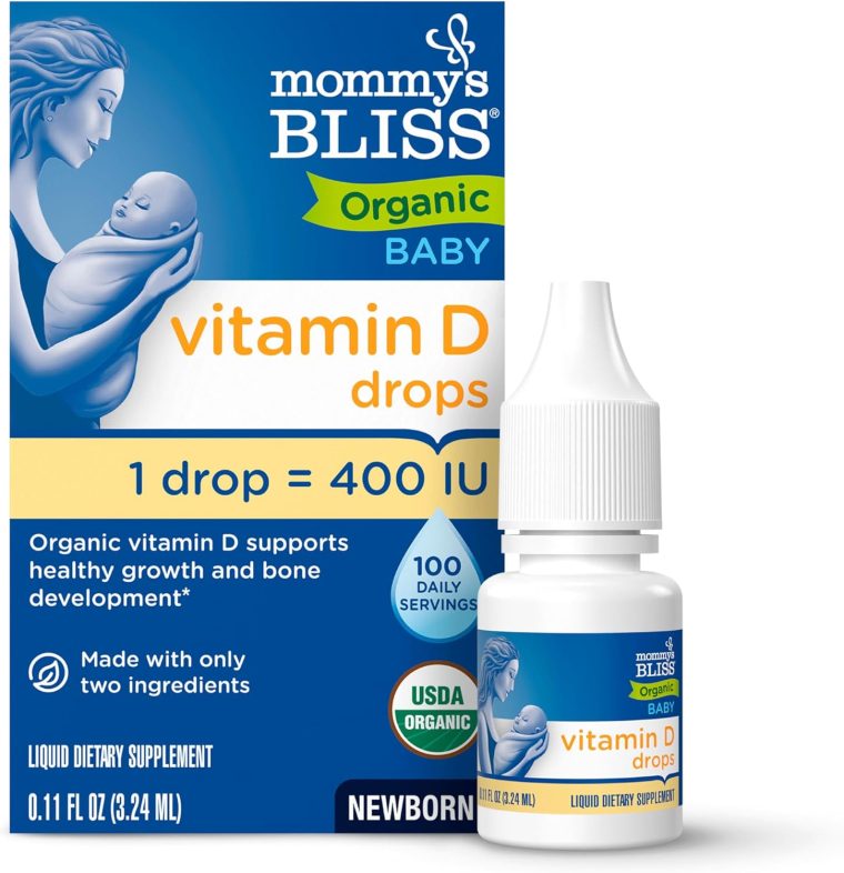 Mommy’s Bliss Organic Vitamin D Drops - Infants and Newborns - Supports Growth and Bone Development - Easy Use - 400 IU Per Drop - 100 Daily Servings