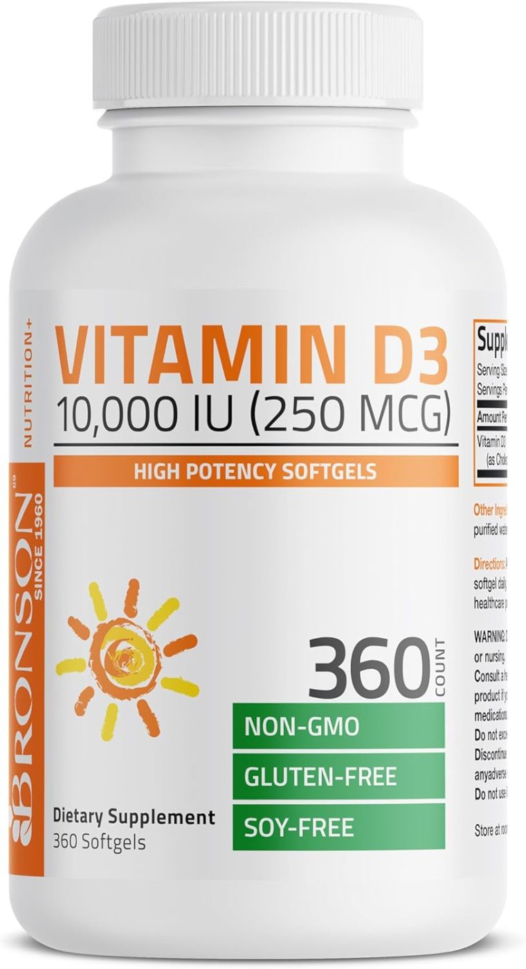 Bronson Vitamin D3 10,000 IU (250 mcg) High Potency - Supports Healthy Immune System, Strong Bones, Muscles & Teeth - Non GMO, 360 Softgels (1 Year Supply) - Image 4