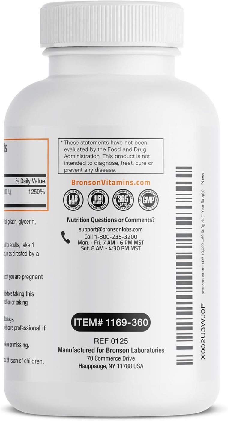 Bronson Vitamin D3 10,000 IU (250 mcg) High Potency - Supports Healthy Immune System, Strong Bones, Muscles & Teeth - Non GMO, 360 Softgels (1 Year Supply) - Image 6