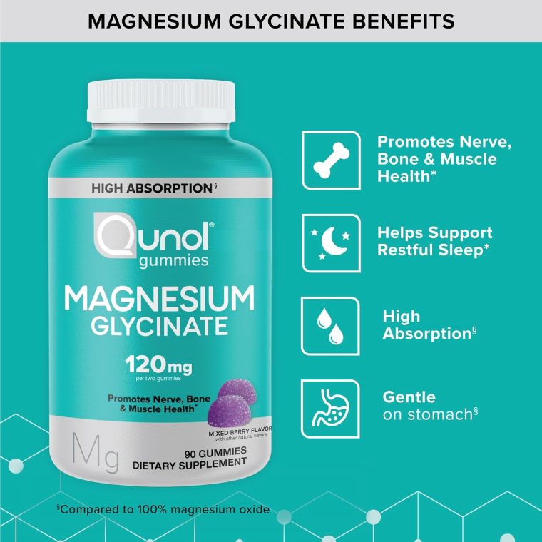 Qunol Magnesium Glycinate Gummies, 120mg of Magnesium Glycinate, High Absorption, Mixed Berry, 90 Count (Pack of 1) - Image 2