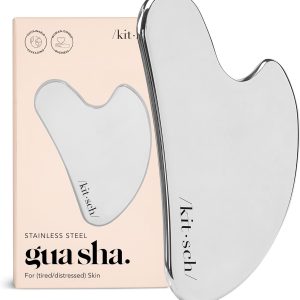 Kitsch Stainless Steel Gua Sha Facial Tools - Lymphatic Drainage Massager for Face & Chin, Jawline Shaper, Double Chin Reducer, Guasha Tool for Face Massager, Skin Care Tools Gifts for Women - Silver