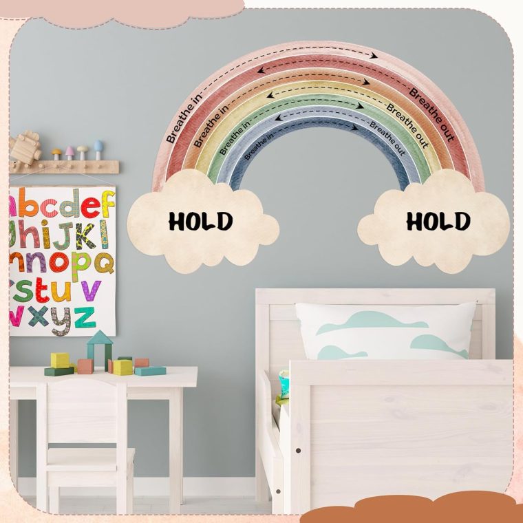 Janlaugh Large Calming Corner Classroom Poster Rainbow Breathing Poster Breath Calm Anxiety Sensory Sticker Mindfulness Breathing Exercise for School Office Classroom Home Playroom Wall Decoration - Image 8