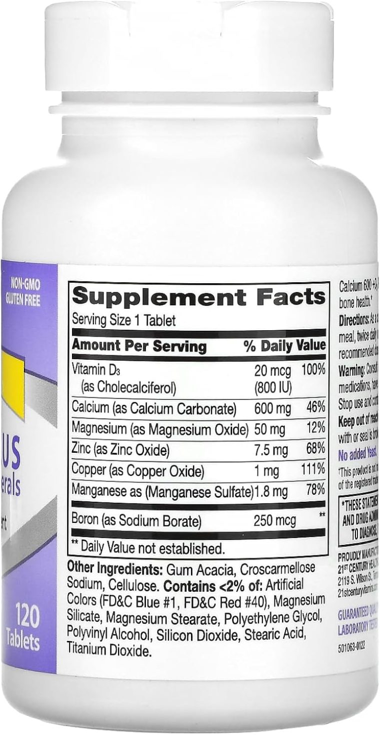21st Century Calcium 600 Plus D Plus Minerals Caplets, 120Count (27498) - Image 2