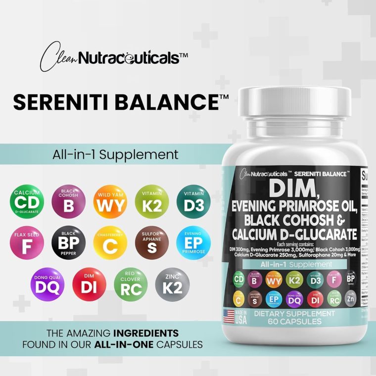 Clean Nutraceuticals DIM Evening Primrose Black Cohosh Calcium D-Glucarate Sulforaphane Flax Seed Extract - Hormonal Support Vitamins for Women with Dong Quai - 60 Caps - Image 4