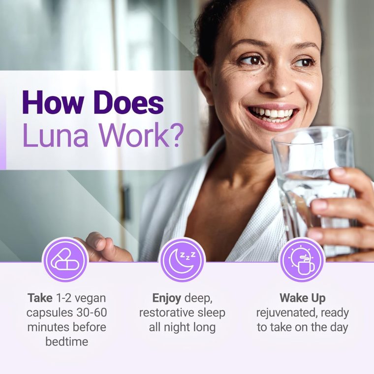 Luna Sleep Aid - Non-Habit Forming Natural Sleeping Pills for Adults with Naturally Sourced Ingredients - Valerian Root, Melatonin, Chamomile, Lemon Balm, and More - 60 Vegan Capsules - Image 2