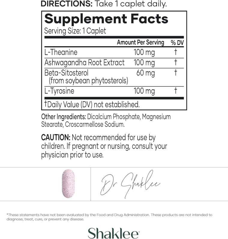 Shaklee - Stress Relief Complex - Calming Blend of L-theanine, Ashwagandha, Beta-sitosterol, and L-tyrosine - Promotes Relaxation without Drowsiness - 1 Caplet Daily - Adults Supplement - 30 Caplets - Image 3