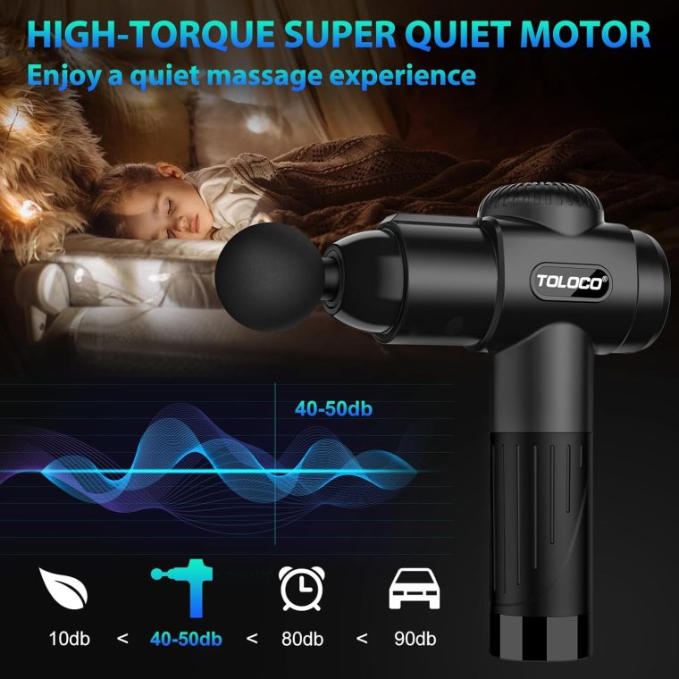 TOLOCO Massage Gun, Deep Tissue Back Massage for Athletes for Pain Relief, Percussion Massager with 10 Massages Heads & Silent Brushless Motor, Gifts for Fathers Day, Black - Image 3