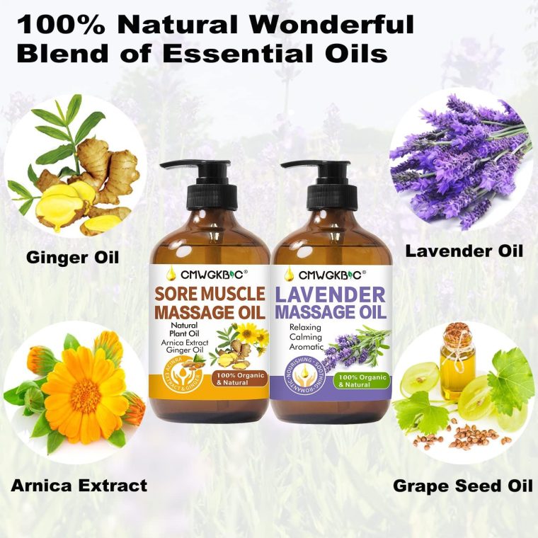 Massage Oil for Massage Therapy,Lymphatic Drainage-Ginger Oil Sore Muscle Arnica Oil &Lavender Oil Relaxing Massage Oils for Date Night,Massage Ball,Fathers Day Gift for Husband,Men, Gifts for Him Her - Image 7