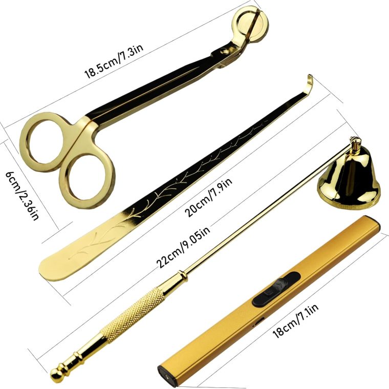 4 in 1 Candle Accessory Set, USB Rechargeable Lighter, Candle Wick Trimmer Cutter, Candle Snuffer & Candle Wick Dipper for Candle Aromatherapy Lover Gift, Stainless Steel Candle Care Kit (Golden) - Image 7