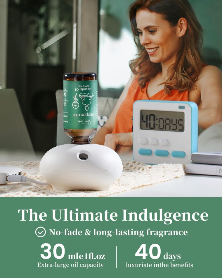 VTS Waterless Diffuser Starter Kit, Small Scent Air Machine for Home Bathroom Kitchen, Aromatherapy Gift Set (1 Fl Oz Peppermint Oil & 1 Fl Oz Fresh Scent Oil Blend & Portable Diffuser) - Image 4