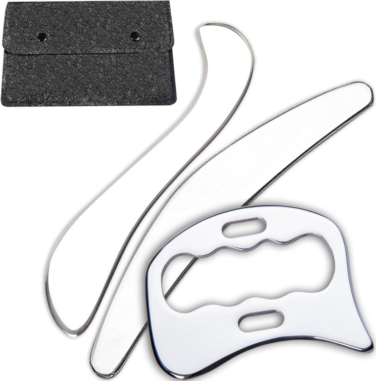 Feelfree Sport 3 in 1 Muscle Scraper Tool-Gua Sha Scraping Tool Physical Therapy Massage Tool-Soft Tissue Mobilization for Back, Legs, Arm (A+D+S), Silver