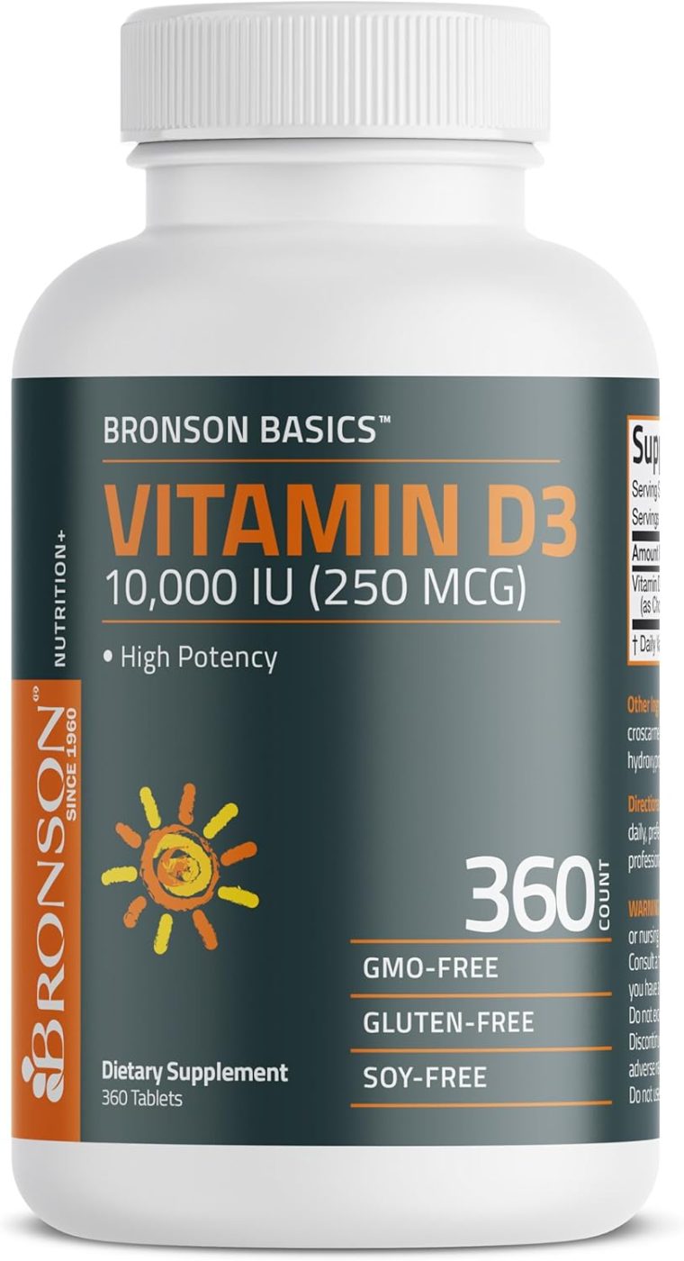 Bronson Vitamin D3 10,000iu (250mcg) 1 Year Supply for Healthy Muscle Function and Immune Support, Non-GMO, 360 Tablets - Image 5
