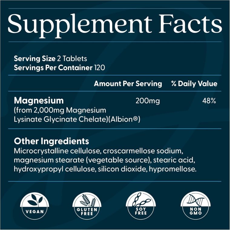 Doctors BEST High Absorption Magnesium Lysinate Glycinate 100% Chelated, Muscle Relaxation & Sleep Support, Non-GMO, Gluten Free, Soy Free, Vegan, 100% Chelated 240 Tablets - Image 2