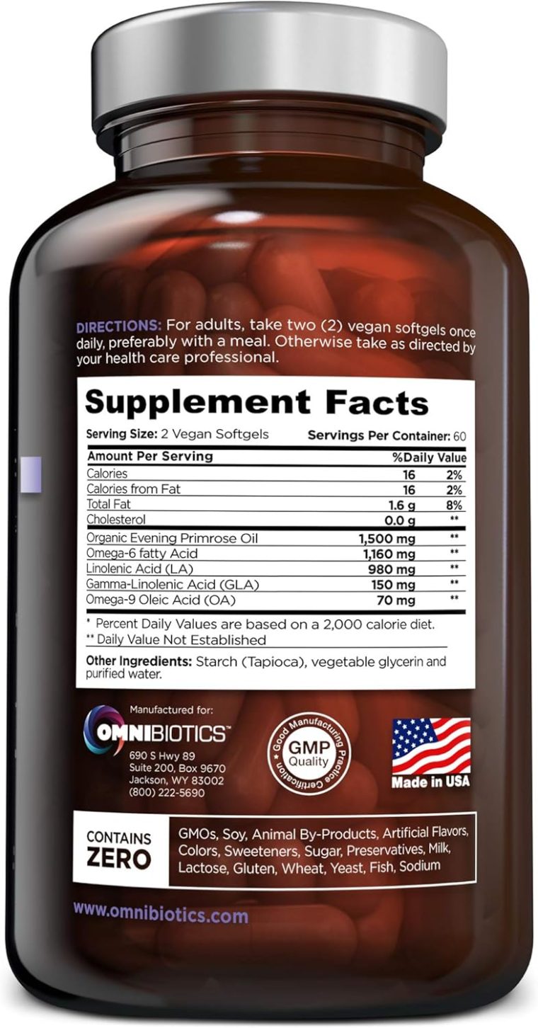 Organic Evening Primrose Oil for Women, Clinical Strength 1500mg per Capsule - 10% GLA, Cold-Pressed, Non-GMO, Hormone Balance for Women, Aceite De Onagra Organico - 120 Vegan Softgel Capsules - Image 2