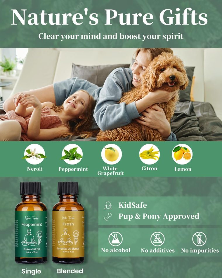 VTS Waterless Diffuser Starter Kit, Small Scent Air Machine for Home Bathroom Kitchen, Aromatherapy Gift Set (1 Fl Oz Peppermint Oil & 1 Fl Oz Fresh Scent Oil Blend & Portable Diffuser) - Image 3