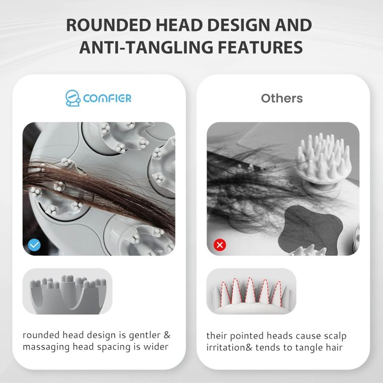COMFIER Electric Cordless Hair Scalp Massager with Kneading 84 Massage Nodes, Handheld Portable Head Scratcher Massager for Hair Growth, Deep Clean and Stress Relax, Gifts for Men Dad - Image 5