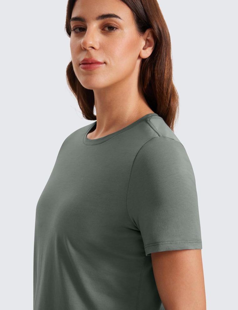 CRZ YOGA Women's Pima Cotton Short Sleeve Workout Shirts Casual Yoga T-Shirt Soft Athletic Top - Image 4