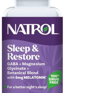 Natrol Sleep & Restore Capsules - Calm Magnesium Glycinate Blend, Magnesium Sleep Aid with GABA, Melatonin 5mg, Botanical Blend, 30 Day Supply