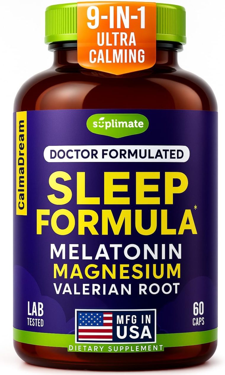 9-in-1 Natural Sleep Aid for Adults - USA Made, Lab Tested with 5mg Melatonin, 108mg Magnesium for Sleep - TRAACS, Ashwagandha, Valerian Root, GABA, 5HTP, Sleep Supplement for Adults, Vegan, 60 Caps