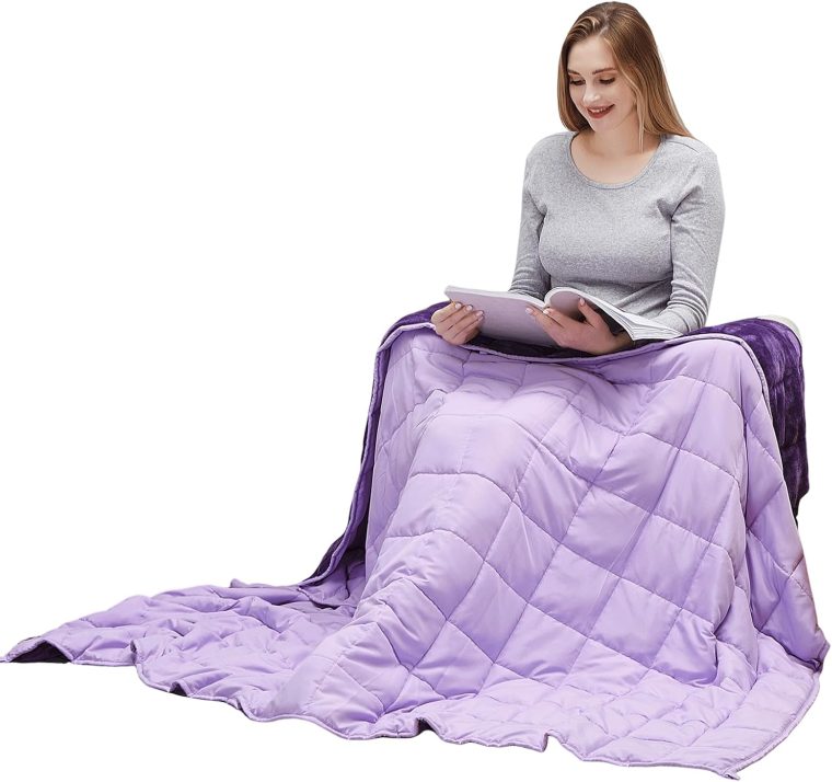 MOTRIP Weighted Blanket 10 Pounds Flannel, Soft Bed Blanket with Sanded Reversible, 48''x72'' 10lbs Purple