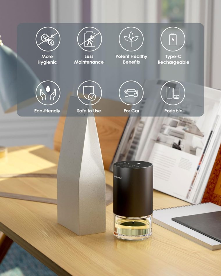 Waterless Essential Oil Diffuser Starter Kit with 30mL Hotel Scent Fragrance Oils Inspired of Ritz Carlton, Battery Operated Mini Scent Air Machine Portable Diffuser for Home Car Office, Black AN9 - Image 3