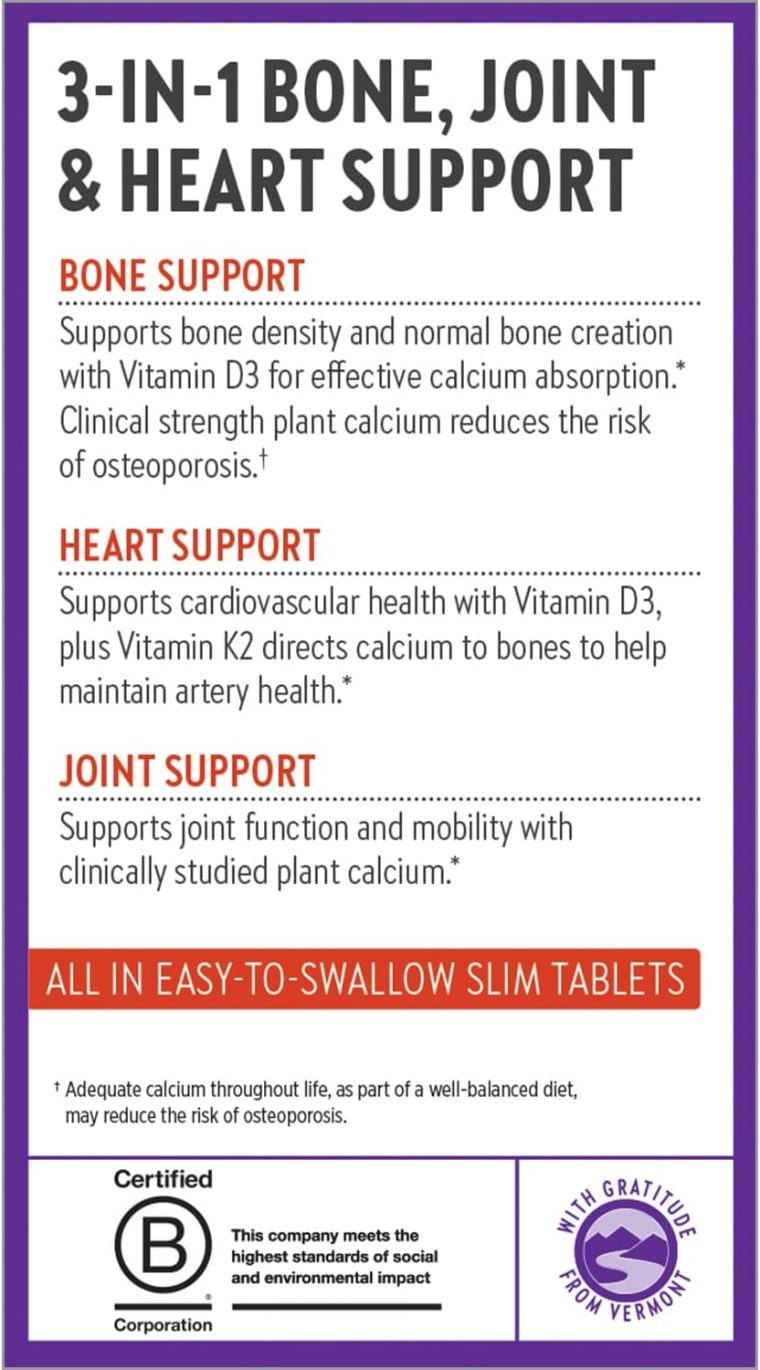 New Chapter Calcium Supplement - Bone Strength Organic Calcium with Magnesium, Vitamin D3+K2, 70+ Trace Minerals for Bone Health, Gluten Free, Easy to Swallow Slim Tablets - 120 Count - Image 8