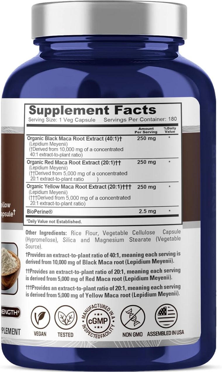 NusaPure Maca Root Black, Red, Yellow 20,000mg - 180 Vegan Capsules (Vegan,Non-GMO, Gluten Free) Bioperine - Image 2