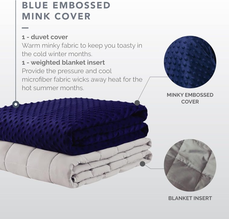 Degrees of Comfort Coolmax Weighted Blanket with Washable Cover Twin Size | 1 x Cozyheat Minky Plush Cover Included, Micro Glass Beads Technology | 48x72 12 lbs Navy - Image 6