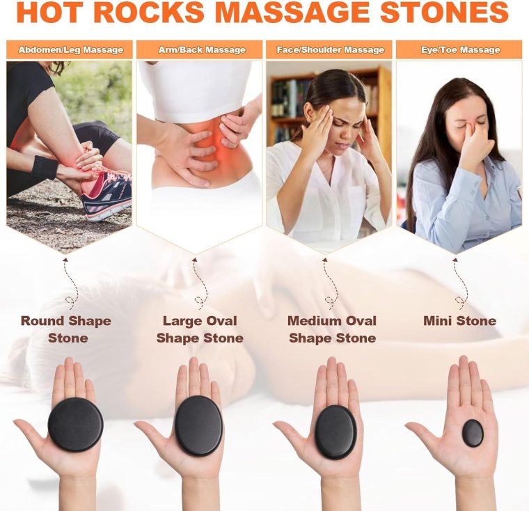 Hot Stones Massage Warmer Kit, 9Pcs Hot Stones Massage Set Portable Hot Stone with Heater, Hot Rocks Basalt Massage Stones for Home Spa Warming Therapy Relaxing - Image 2