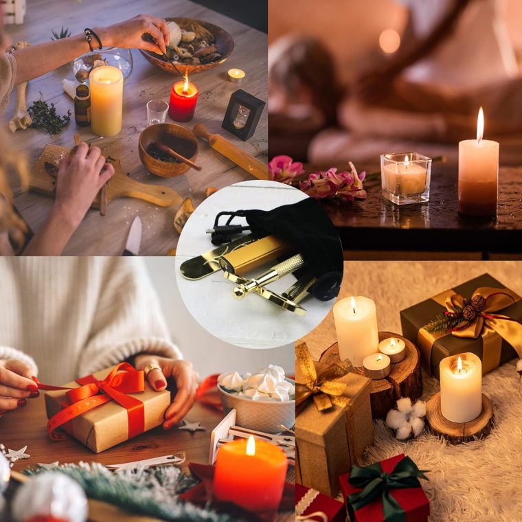 4 in 1 Candle Accessory Set, USB Rechargeable Lighter, Candle Wick Trimmer Cutter, Candle Snuffer & Candle Wick Dipper for Candle Aromatherapy Lover Gift, Stainless Steel Candle Care Kit (Golden) - Image 8