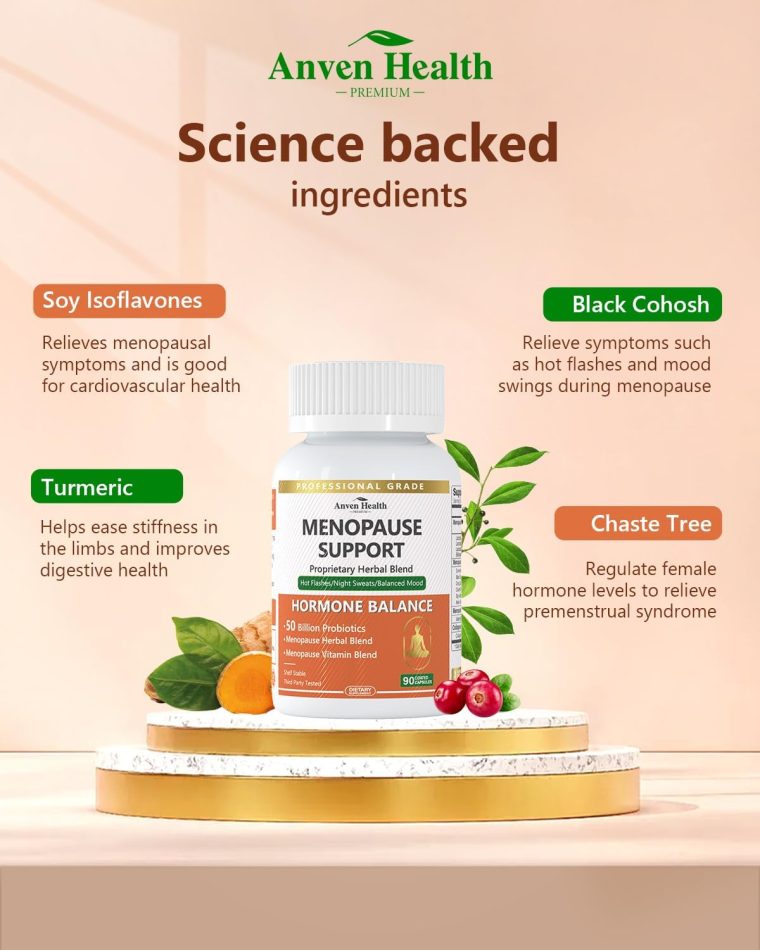 Menopause Supplements for Women Menopause Probiotics Relief, Supports Hot Flashes, Night Sweats, Bloating & Gut Health with Herbs, Collagen Peptides, Vitamin B6 & D3 | 90 Veggie Caps - Image 3