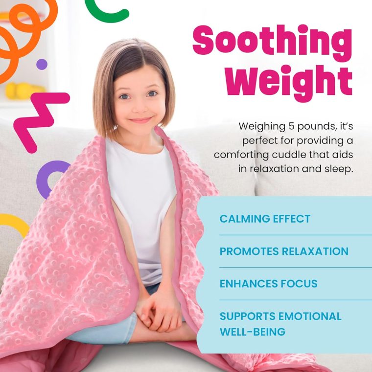 5lb Child's Weighted Blanket - Kids Weighted Blanket 5 Pounds (36" x 48") - Cute Dotted Texture Sensory Blanket - 5 lbs Weight Blanket for Kids Ages 4 to 7 - Machine Washable, Travel Friendly (Pink) - Image 4