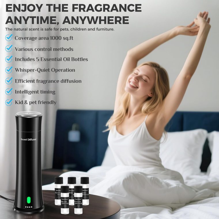 Hotel Scent Diffuser Starter Kit - 1500 Sq Ft Coverage, Home Diffuser Hotel Collection, Suitable for Waterless Diffuser Large Room, Contains Five Aromatherapy Essential Oils, Remote Control, Black - Image 2