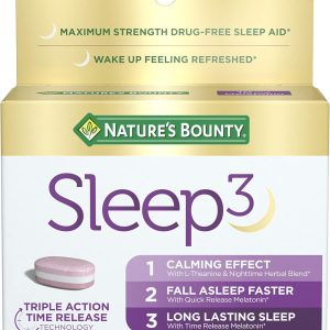Nature's Bounty Sleep3 Melatonin 10mg, Maximum Strength 100% Drug Free Sleep Aid, Dietary Supplement, L-Theanine & Nighttime Herbal Blend Time Release Technology, 60 Tri-Layered Tablets
