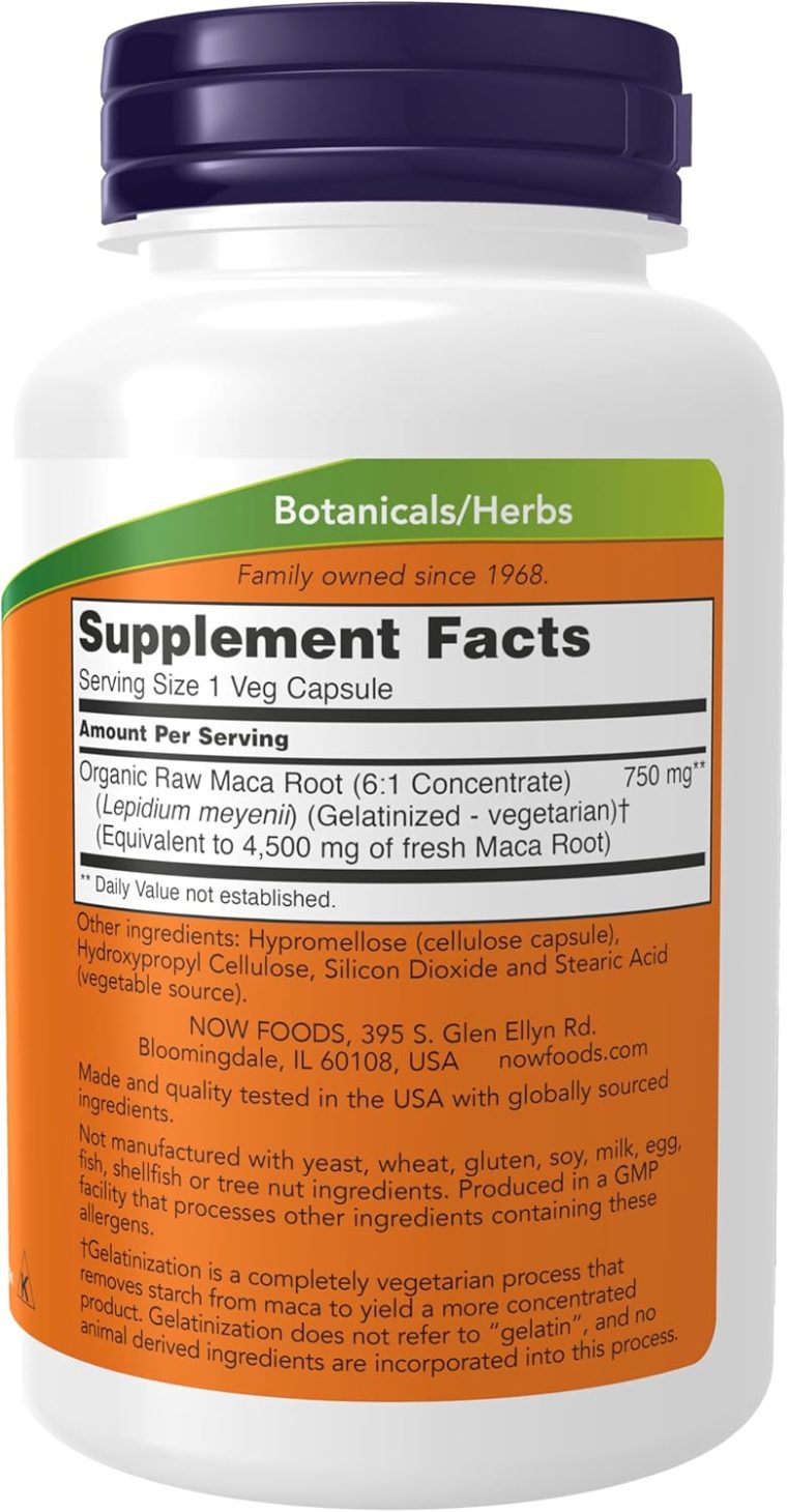 NOW Foods Supplements, Maca (Lepidium meyenii) 750 mg Raw, Reproductive Health*, 90 Veg Capsules - Image 2