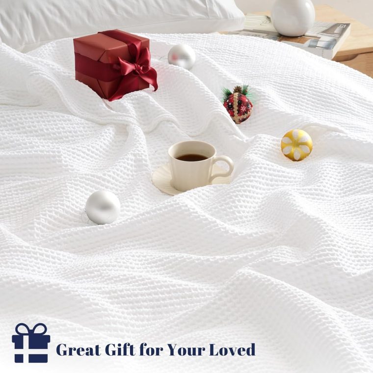 PHF Pre-Washed Cotton Waffle Weave Blanket Queen Size for Bed,Snag Proof Throw Blanket for Couch Spring Summer Lightweight Breathable,Oeko-TEX Certified,Machine Washable, Home Decor Gift-White - Image 6