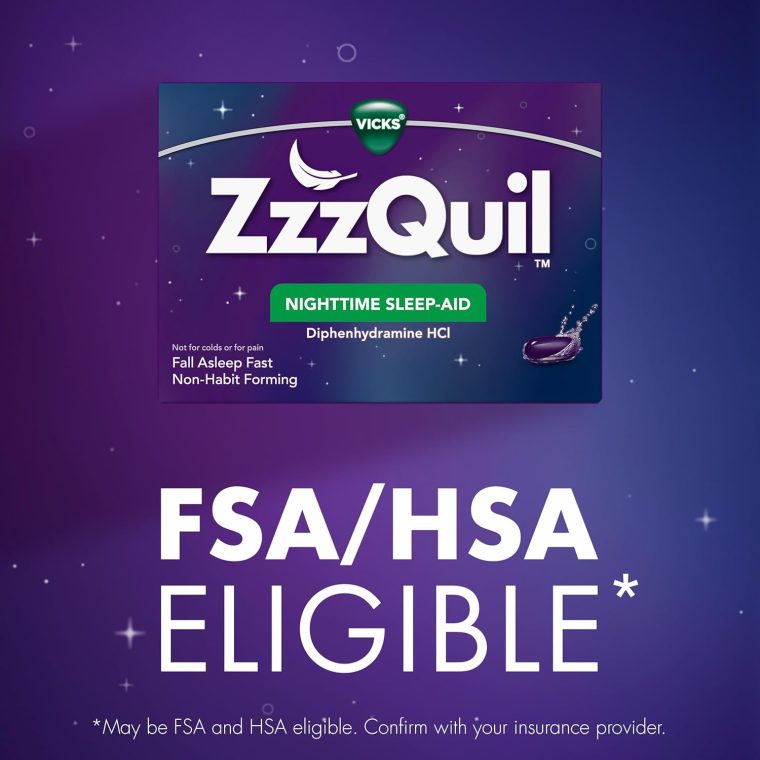 ZzzQuil LiquiCap Sleep Aid, Diphenhydramine 25mg HCl, Sleep Aids for Adults, Nighttime Sleep Aid, 72 LiquiCaps - Image 7